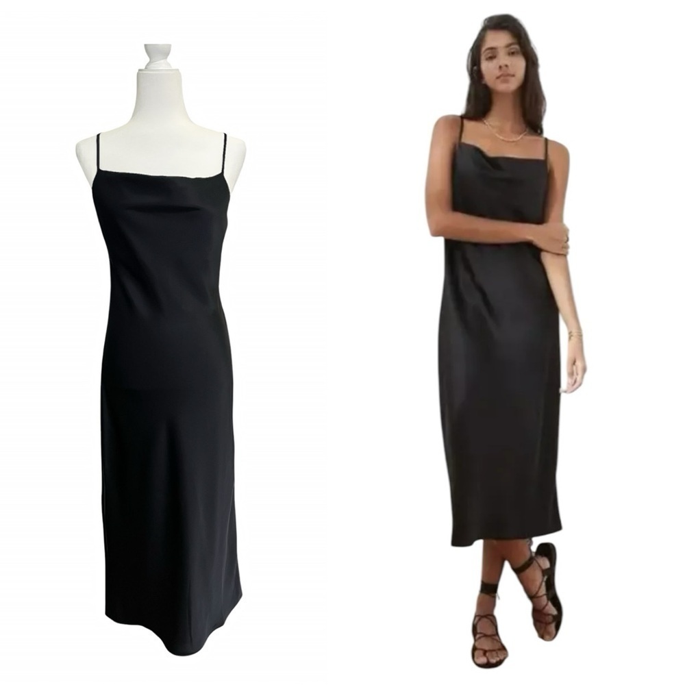 NWT Banana Republic Satin Cowl Neck Party Cocktail Slip Dress Spaghetti Black XS